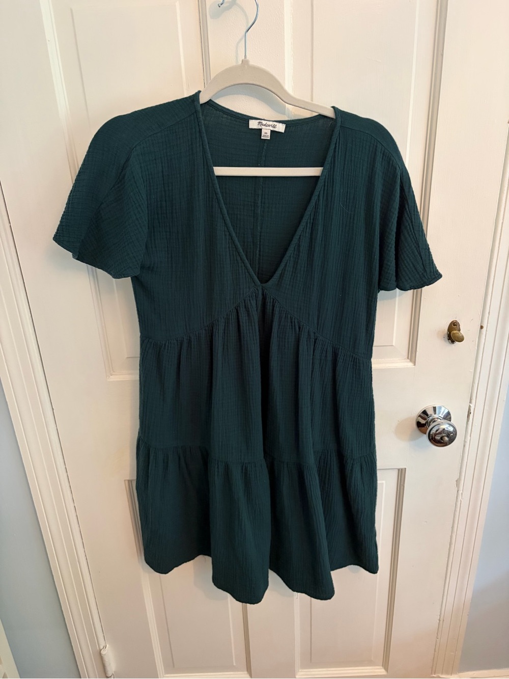 Madewell Dark Teal Tiered V-Neck Short Sleeve Tunic